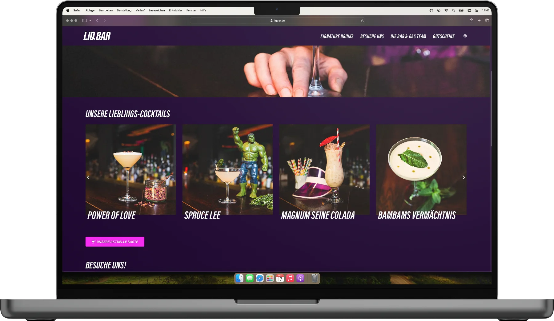 Ansicht der LIQ Bar Website